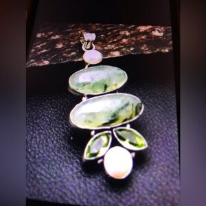 Peridot Prehnite Pearl Stamped 925 Sterling Silver Necklace